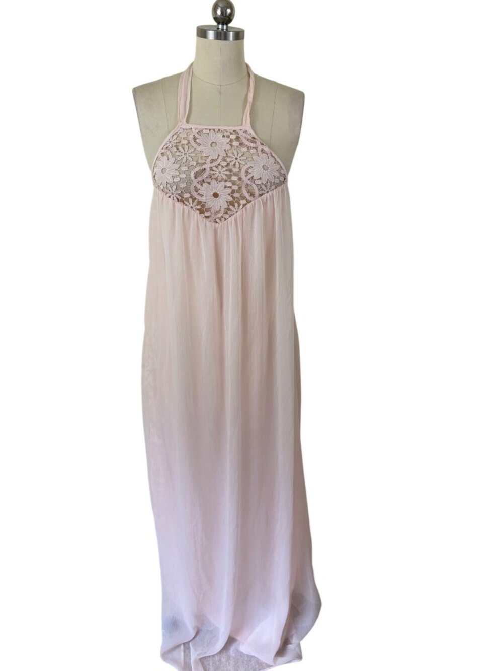 Zara BalletCore FairyCore Lace Halter Maxi Dress Womens M Pink Romantic Dollette